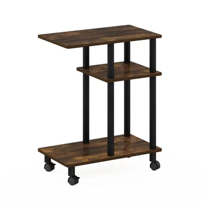 Furinno Turn-n-tube U Shape Sofa Side Table With Casters, Amber Pine/black In Gold