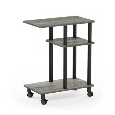 Furinno Turn-n-tube U Shape Sofa Side Table With Casters, French Oak Grey/black In Gray