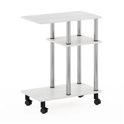 Furinno Turn-n-tube U Shape Sofa Side Table With Casters, White Oak, Stainless Steel Tubes