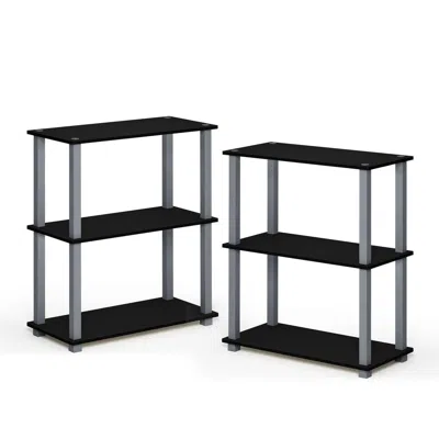 Furinno Turn-s-tube 3-tier Compact Multipurpose Shelf Display Rack With Square Tube, Black/grey, Set Of 2