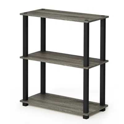Furinno Turn-s-tube 3-tier Compact Multipurpose Shelf Display Rack With Square Tube, French Oak Grey/black, In Gray