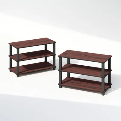 Furinno Turn-s-tube 3-tier Multipurpose Standing Shelves, Dark Cherry/black, Set Of 2 In Brown