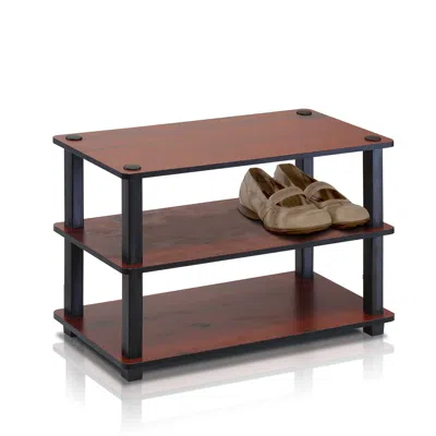 Furinno Turn-s-tube 3-tier Shoe Rack, Dark Cherry/black