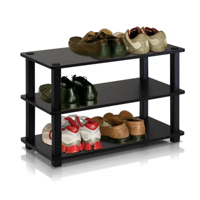 Furinno Turn-s-tube 3-tier Shoe Rack, Espresso/black
