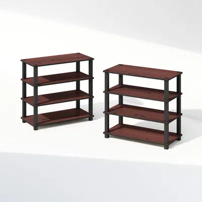 Furinno Turn-s-tube 4-tier Multipurpose Standing Shelves, Dark Cherry/black, Set Of 2 In Brown