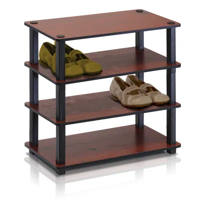 Furinno Turn-s-tube 4-tier Shoe Rack, Dark Cherry/black In Brown