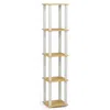 FURINNO TURN-S-TUBE 5-TIER CORNER SQUARE RACK DISPLAY SHELF WITH SQUARE TUBE, BEECH/WHITE, 18026BE/WH