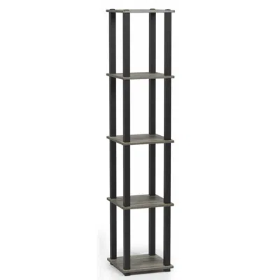 Furinno Turn-s-tube 5-tier Corner Square Rack Display Shelf With Square Tube, French Oak Grey/black, 18026gy In Brown