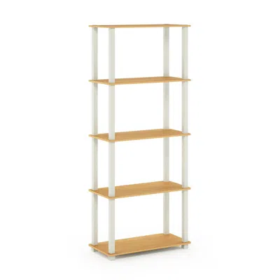 Furinno Turn-s-tube 5-tier Multipurpose Shelf Display Rack With Square Tubes, Beech/white