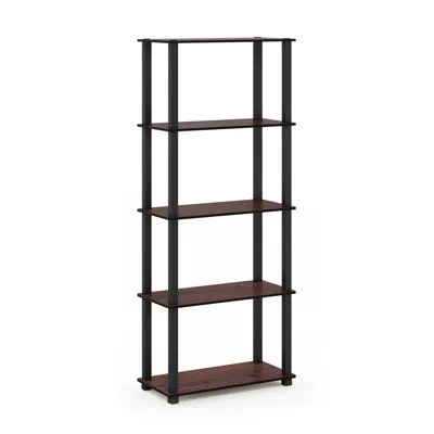 Furinno Turn-s-tube 5-tier Multipurpose Shelf Display Rack With Square Tubes, Dark Cherry/black In Brown