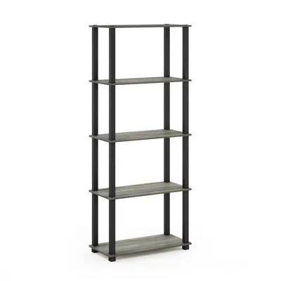 Furinno Turn-s-tube 5-tier Multipurpose Shelf Display Rack With Square Tubes, French Oak Grey/black In Gray