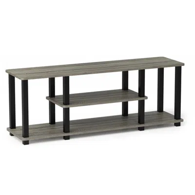 Furinno Turn-s-tube No Tools 3d 3-tier Entertainment Tv Stands With Square Tube, French Oak Grey/black, 1802