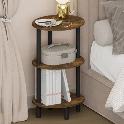Furinno Turn-n-tube 3-tier Oval Night Stand, Toolless Assembly Narrow Nightstand, Modern Side Table, End Tab In Brown