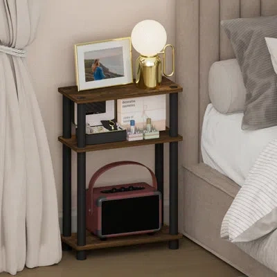 Furinno Turn-n-tube Narrow Night Stand, 3-tier Rectangular Nightstand With Storage Shelf, Slim Toolless Beds In Brown