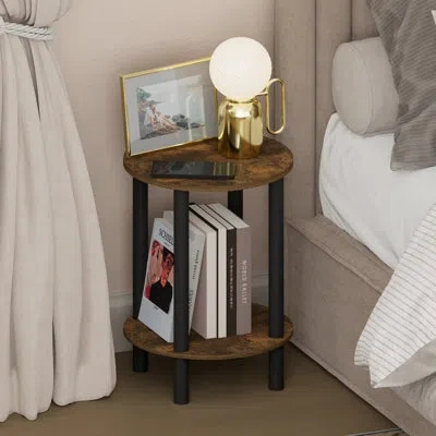 Furinno Turn-n-tube Night Stand, 2-tier Round Tall Narrow Nightstand, Toolless Assembly End Table With Open  In Brown