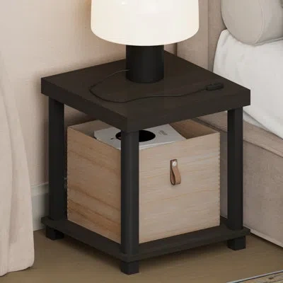 Furinno Turn-n-tube Night Stand, 2-tier Thick Tabletop Nightstand With Open Shelf, Toolless Assembly Side Ta In Black