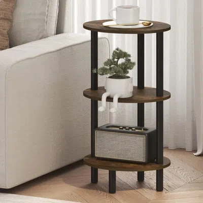 Furinno Turn-n-tube Night Stand, 3-tier 27.6" Tall Oval Nightstand, Bedside Table With Open Shelving For Bed In Amber Pine