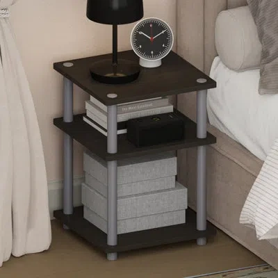 Furinno Turn-n-tube Night Stand, 3-tier Nightstand, Open Shelves Bedside Table, Side Table, End Table, Easy  In Black
