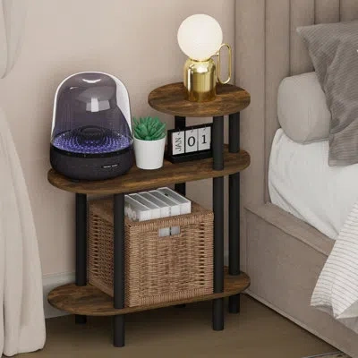 Furinno Turn-n-tube Night Stand, 3-tier Oval Sofa Nightstand With Open Shelf, Toolless Assembly Narrow End T In Brown