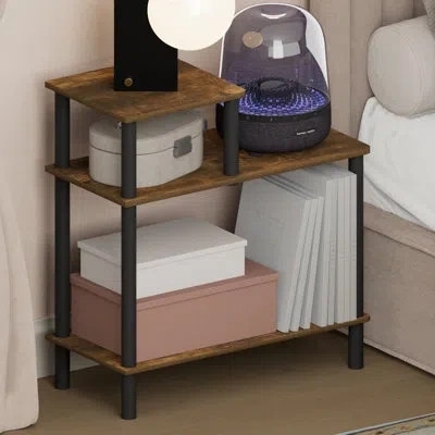 Furinno Turn-n-tube Night Stand, 3-tier Rectangle Nightstand With Open Shelf, Toolless Assembly Side Table,  In Brown