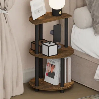 Furinno Turn-n-tube Night Stand, 3-tier Round Nightstand, Half Round Top Panel Bedside Table, Side Table, En In Brown