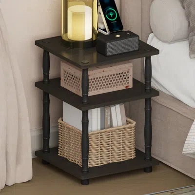 Furinno Turn-n-tube Night Stand, 3-tier Square Nightstand, Open Shelf Side Table, End Table With Classic Tub In Black