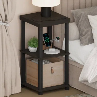 Furinno Turn-n-tube Night Stand, 3-tier Thick Tabletop Nightstand With Open Shelf, Toolless Assembly Side Ta In Black