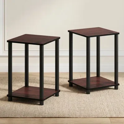 Furinno Turn-n-tube Night Stand Set Of 2, 2-tier Stackable Nightstand With Open Shelf, Toolless Bedside Tabl In Brown