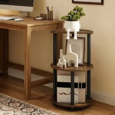 Furinno Turn-n-tube Side Table, 3-tier Round Modern End Table, Half Round Table Top Night Stand, Toolless Ni In Brown