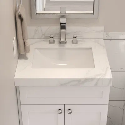 Furinno Vato Bathroom Vanity Top, 25w X 22d X 2.5h Porcelain Vanity Sink Top, With 3 Pre-drilled Hole For Fa In Carrara White