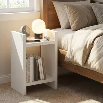 Furinno Villalba Industrial Metal Frame Nightstand, Bedside Table, White