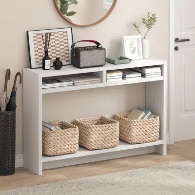 Furinno Viola Entryway Table, Console Table With Storage Shelf, Sofa Table, For Living Room, Home Office, En In White