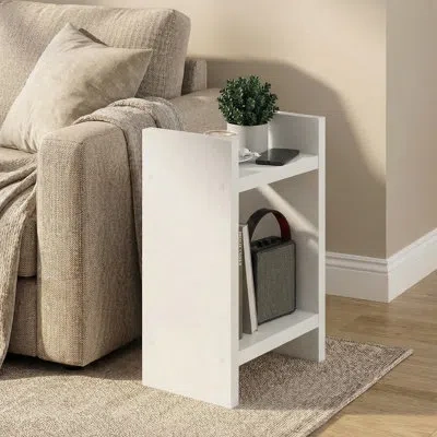 Furinno Viola Side Table, 2-tier Modern End Table With Open Shelf, 1.2-inch Extra Thick Frame Night Stand, O In White