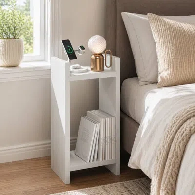Furinno Viola Tall Night Stand, 2-tier Bedside Table With Open Shelf, Side Table, End Table, With 1.2-inch E In White