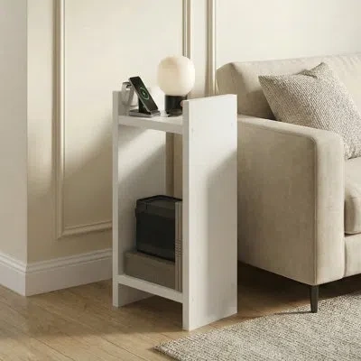 Furinno Viola Tall Side Table, 2-tier Modern End Table With Open Shelf, 1.2-inch Extra Thick Frame Night Sta In White