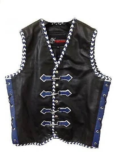 Pre-owned Furious Motorcycle Designer Vest Leather Waistcoat Leather Bike Spanish Braided Vest In Black