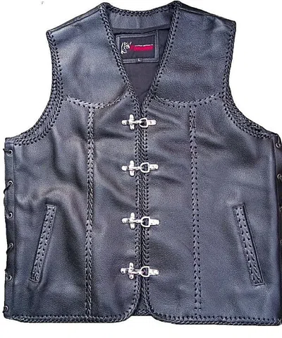 Pre-owned Furious Motorcycle Vest Clips Leather Motorbike Rider Braided Thick Leather Biker Vest In Black