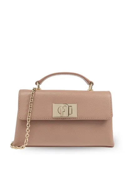 Furla Logo-buckle Chain-link Tote Bag In Pink