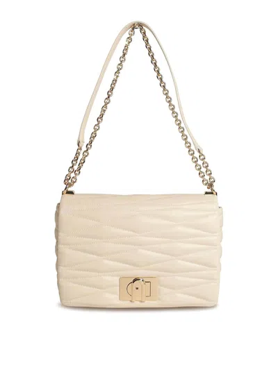 Furla 1927 Medium Crossbody Bag In Cream Leather In White