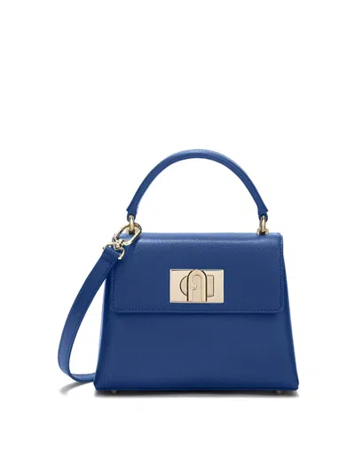 Furla 1927 Mini Top Handle In Indigo Color Leather In Blue