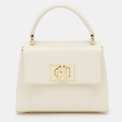 Pre-owned Furla 1927 Twist Lock Mini White Leather Flap Top Handle Bag