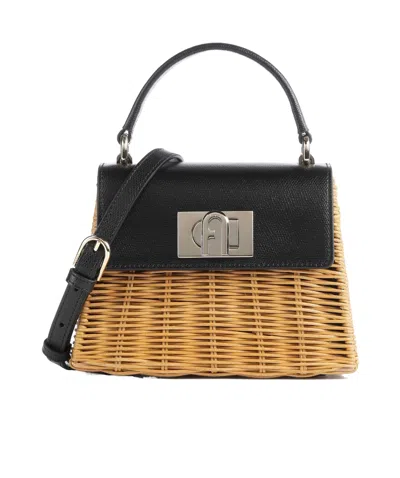 Furla 1927 Woven-wicker Tote Bag In Black