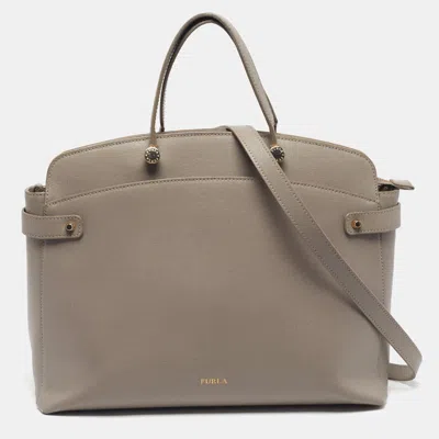 Pre-owned Furla Agata Large Beige Leather Satchel In Sand