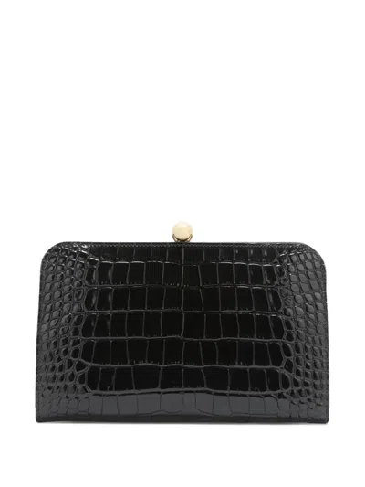 Furla Alba Crocodile-print Clutch In Black