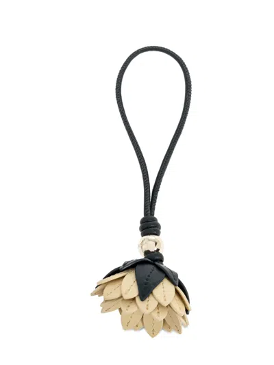 Furla Allegra Floral-pendant Leather Bag Charm In Black