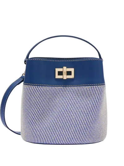 Furla Amelia Striped Leather Bucket Bag In Blue