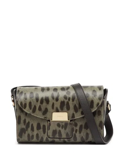 Pre-owned Furla Animal-print Flap Shoulder Bag In Green