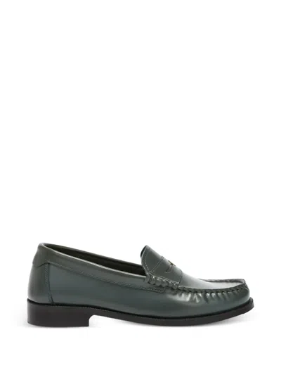 Furla Arch Square-toe Leather Loafers In Green