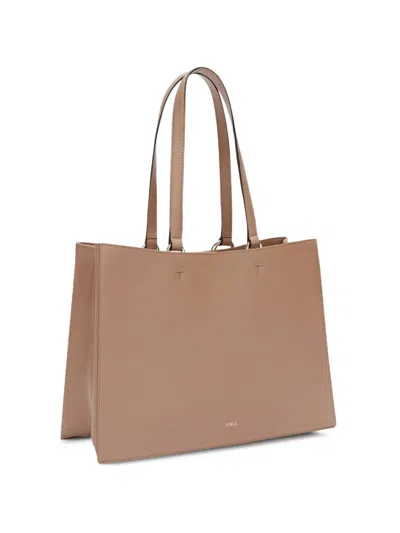 Furla Arch-detail Leather Tote Bag In Brown