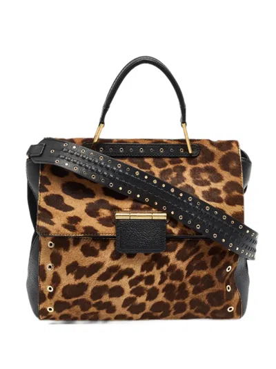 Pre-owned Furla Artesia Leopard-print Shoulder Bag In Black